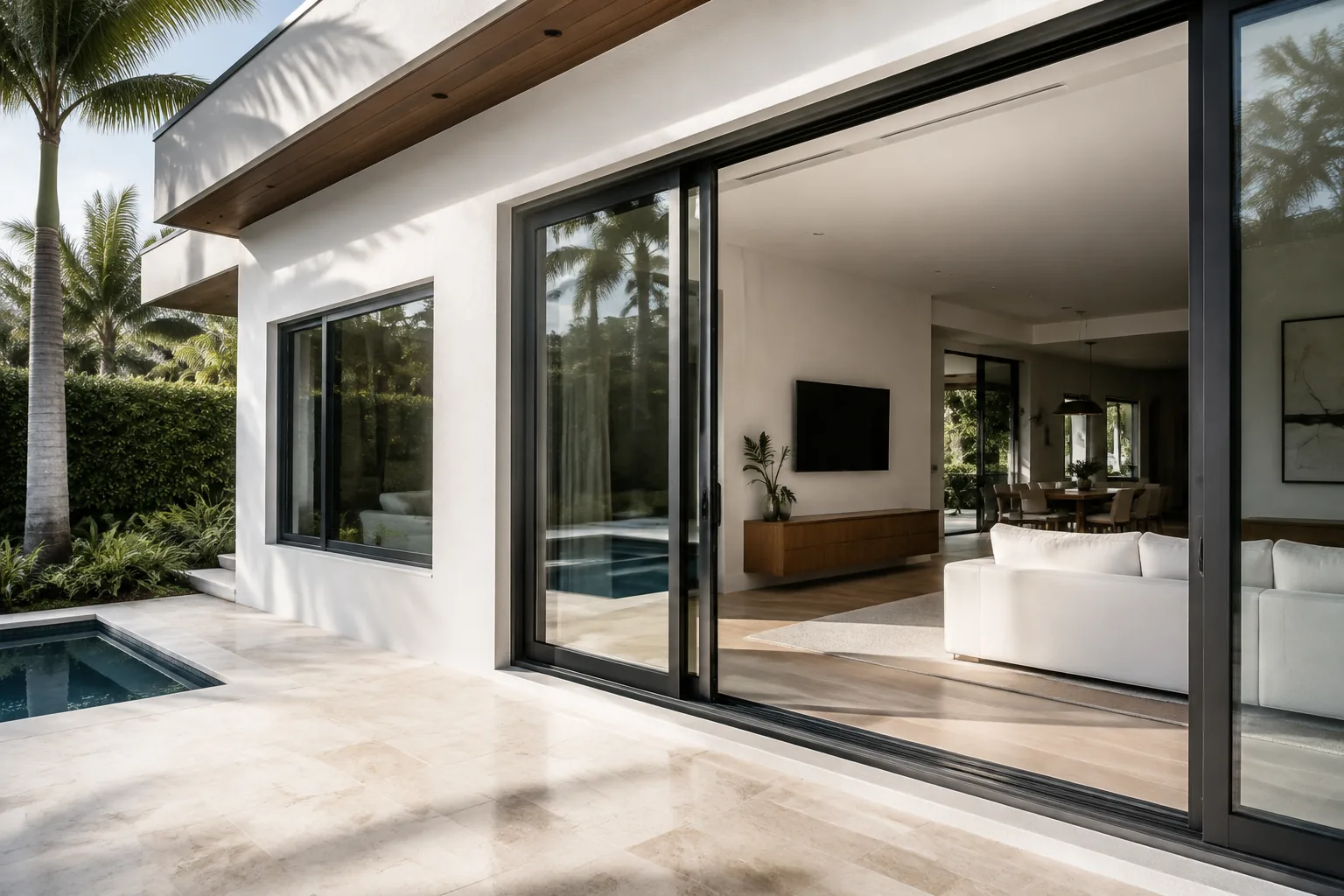 Representative South Florida home with impact windows and sliding doors