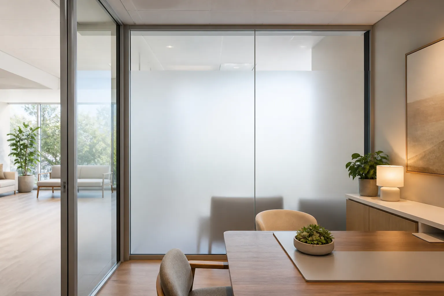 Representative smart privacy glass application in a healthcare consultation room